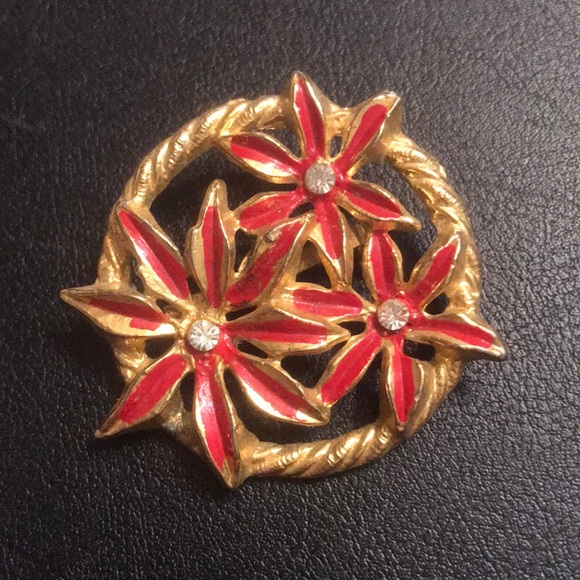 CHRISTMAS POINSETTIA BROOCH - Picture 1 of 4